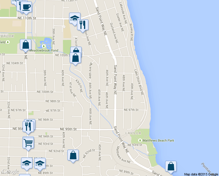 map of restaurants, bars, coffee shops, grocery stores, and more near 10008 46th Avenue Northeast in Seattle
