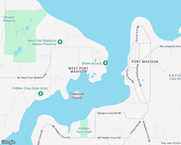 map of restaurants, bars, coffee shops, grocery stores, and more near 15260 Broom Street Northeast in Bainbridge Island