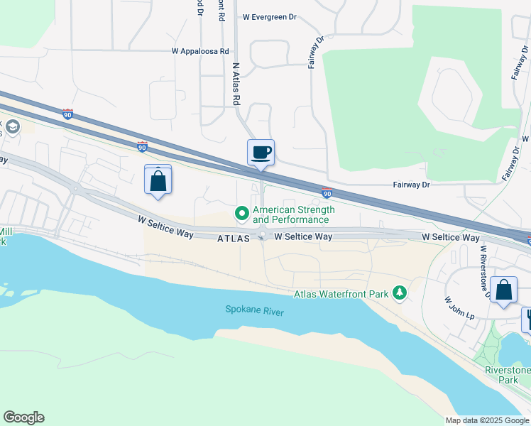 map of restaurants, bars, coffee shops, grocery stores, and more near 3277 North Rosalia Road in Coeur d'Alene