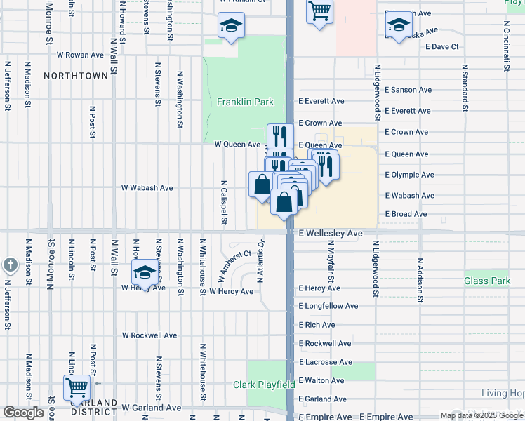map of restaurants, bars, coffee shops, grocery stores, and more near 4805 North Division Street in Spokane