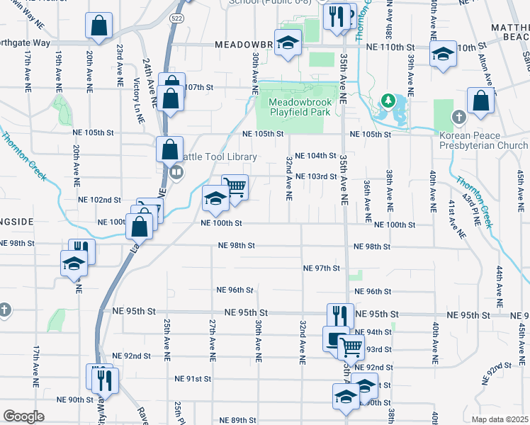 map of restaurants, bars, coffee shops, grocery stores, and more near in Seattle