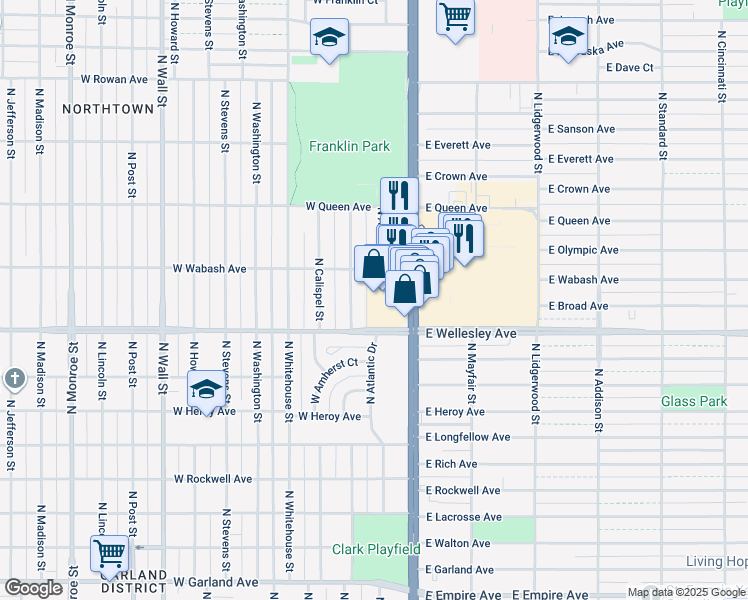 map of restaurants, bars, coffee shops, grocery stores, and more near 4727 North Division Street in Spokane