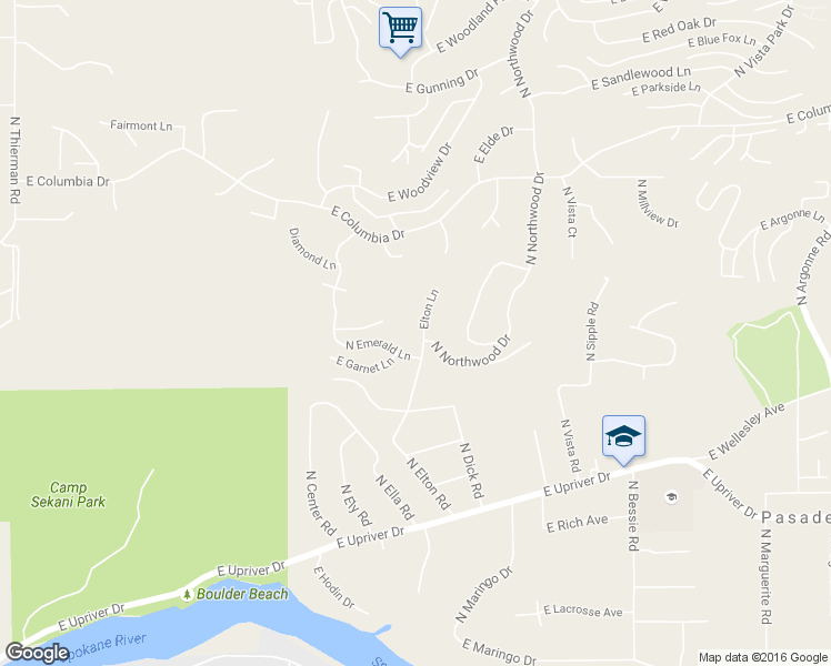 map of restaurants, bars, coffee shops, grocery stores, and more near 4907 Elton Lane in Spokane