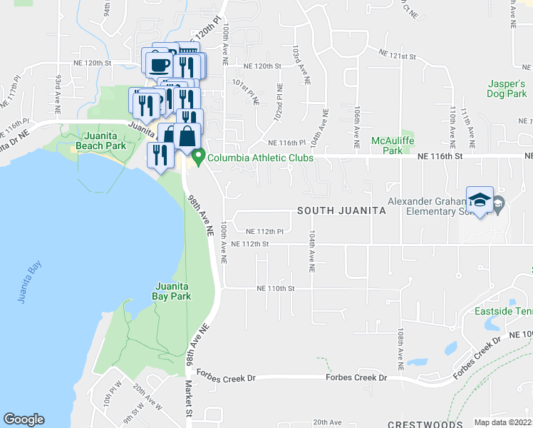 map of restaurants, bars, coffee shops, grocery stores, and more near 10139 Northeast 113th Place in Kirkland