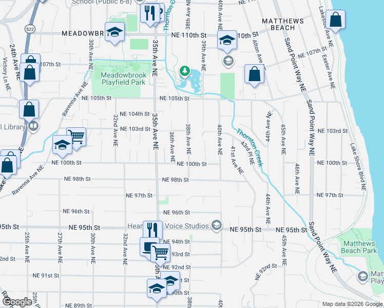 map of restaurants, bars, coffee shops, grocery stores, and more near 10016 38th Avenue Northeast in Seattle