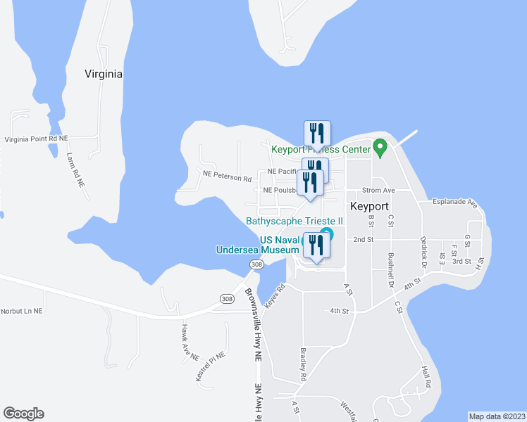 map of restaurants, bars, coffee shops, grocery stores, and more near 1649 Northeast Harvard Avenue in Keyport