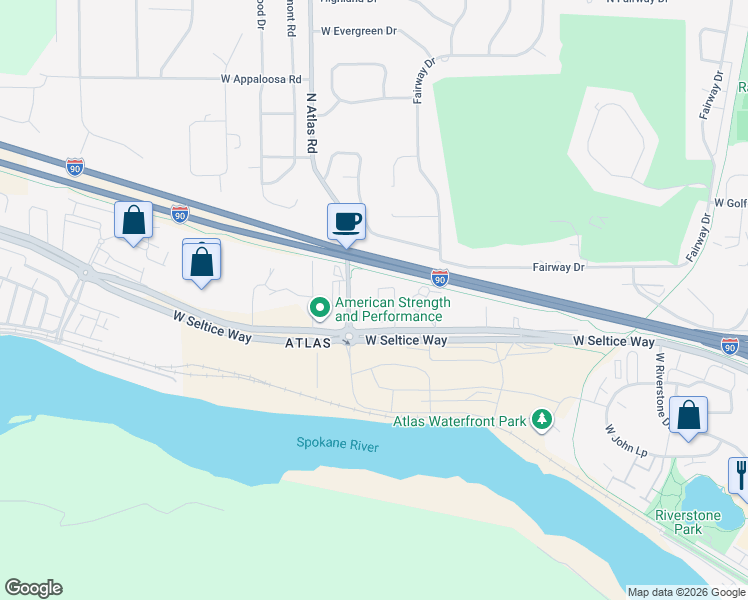 map of restaurants, bars, coffee shops, grocery stores, and more near 3277 North Rosalia Road in Coeur d'Alene