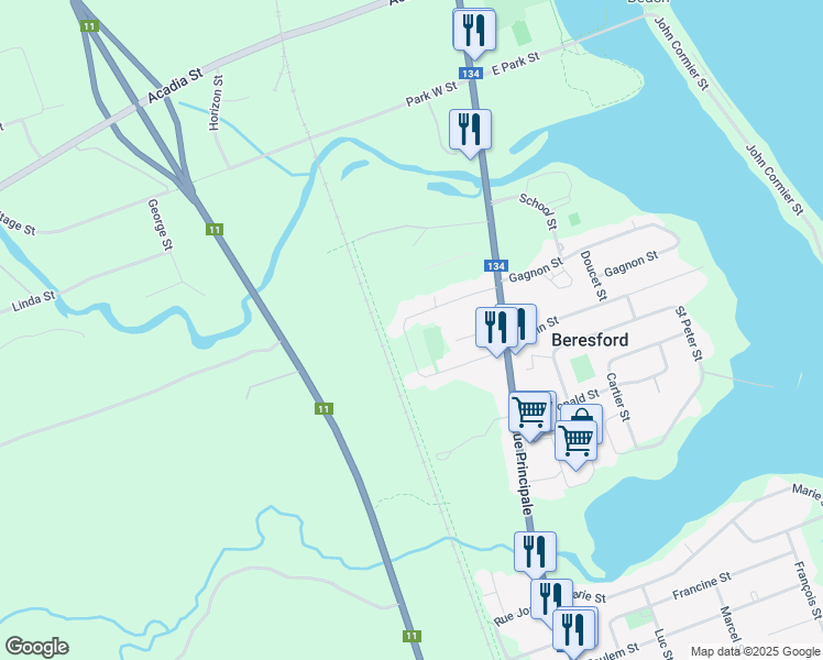 map of restaurants, bars, coffee shops, grocery stores, and more near 306 Sunset Drive in Beresford