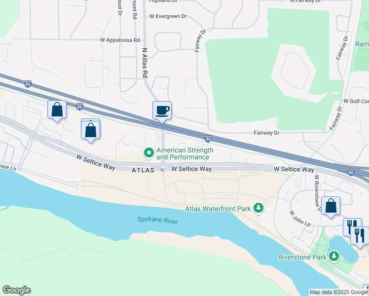 map of restaurants, bars, coffee shops, grocery stores, and more near 3305 North Ladalia Drive in Coeur d'Alene
