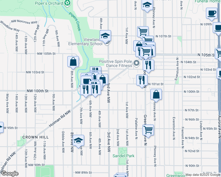 map of restaurants, bars, coffee shops, grocery stores, and more near 10002 3rd Avenue Northwest in Seattle