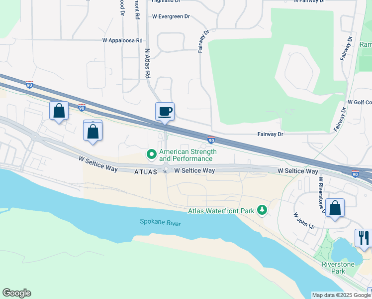 map of restaurants, bars, coffee shops, grocery stores, and more near 3305 North Ladalia Drive in Coeur d'Alene