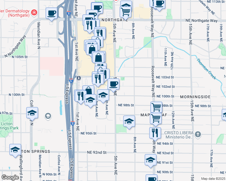 map of restaurants, bars, coffee shops, grocery stores, and more near 450 Northeast 100th Street in Seattle