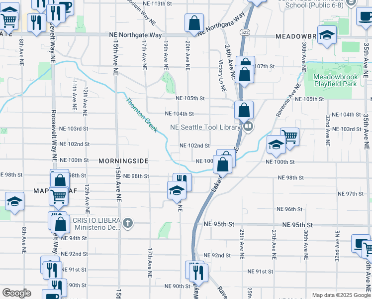 map of restaurants, bars, coffee shops, grocery stores, and more near 1914 Northeast 100th Street in Seattle