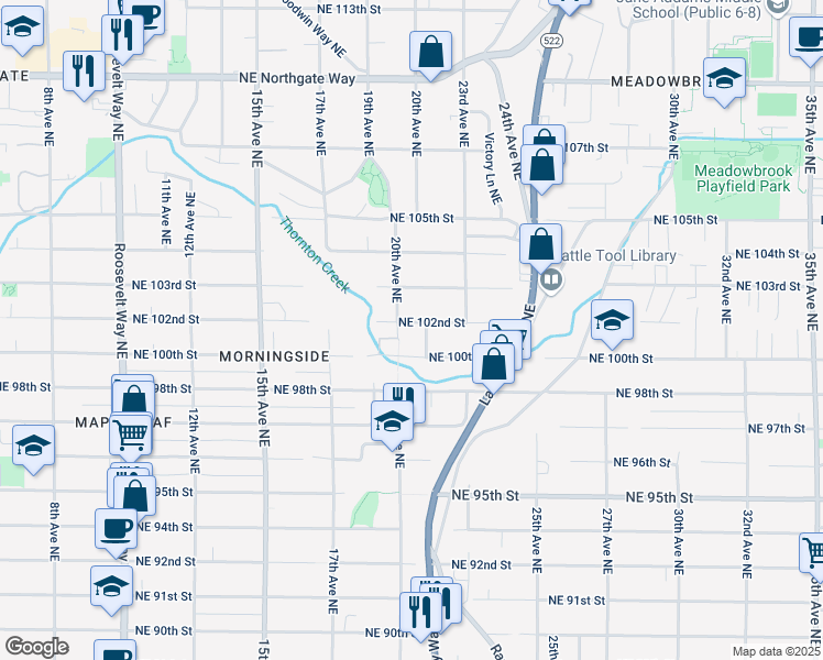 map of restaurants, bars, coffee shops, grocery stores, and more near 1914 Northeast 100th Street in Seattle