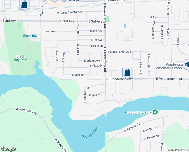 map of restaurants, bars, coffee shops, grocery stores, and more near 1902 Windwood Court in Post Falls