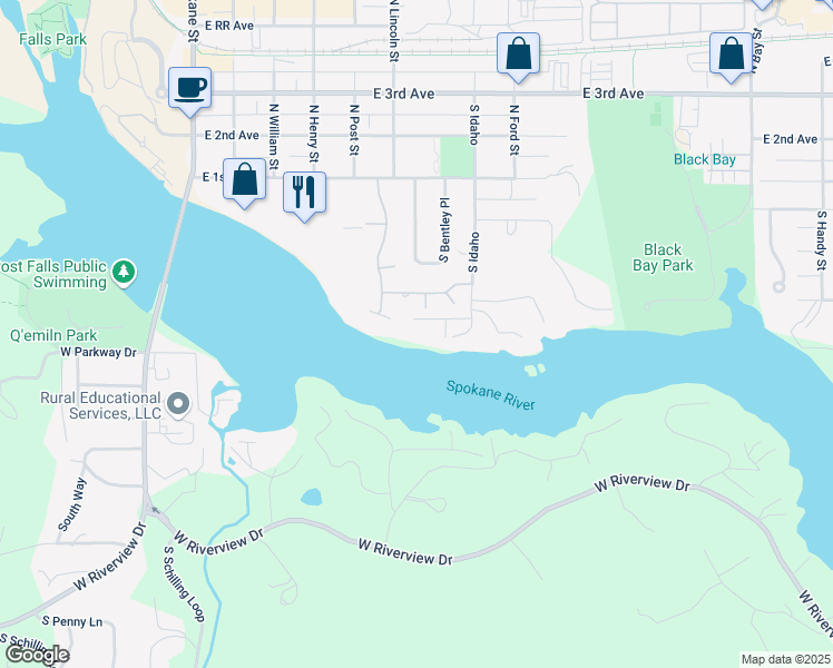 map of restaurants, bars, coffee shops, grocery stores, and more near 700 East Anchor Way in Post Falls