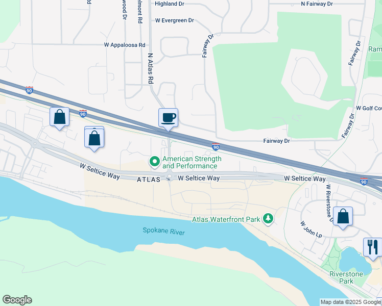 map of restaurants, bars, coffee shops, grocery stores, and more near 3329 North Ladalia Drive in Coeur d'Alene