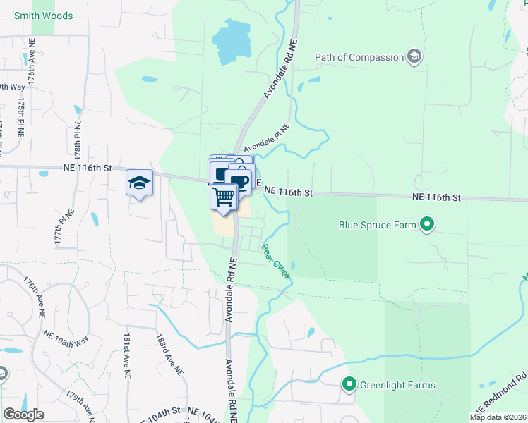 map of restaurants, bars, coffee shops, grocery stores, and more near Avon Villa in Redmond