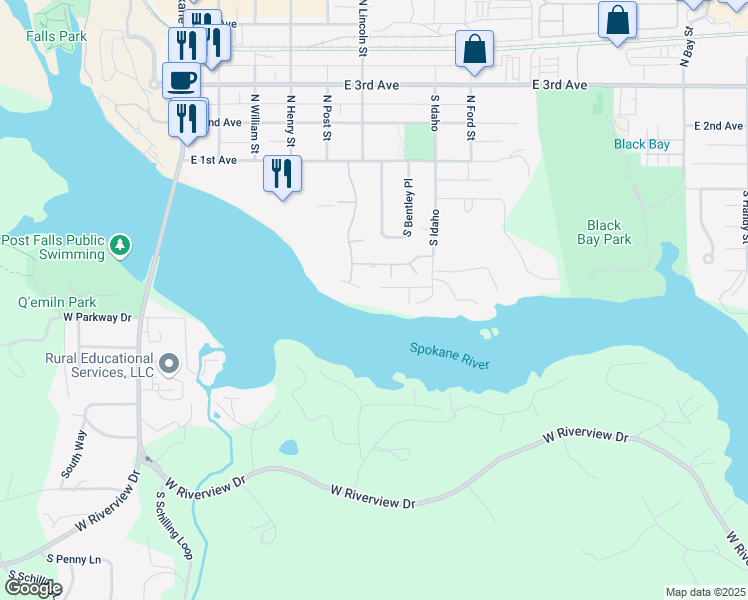map of restaurants, bars, coffee shops, grocery stores, and more near 700 East Anchor Way in Post Falls