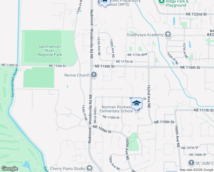 map of restaurants, bars, coffee shops, grocery stores, and more near 15703 Northeast 113th Court in Redmond