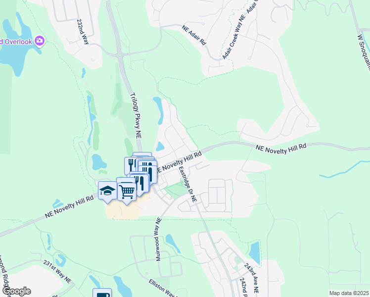 map of restaurants, bars, coffee shops, grocery stores, and more near 11627 239th Avenue Northeast in Redmond