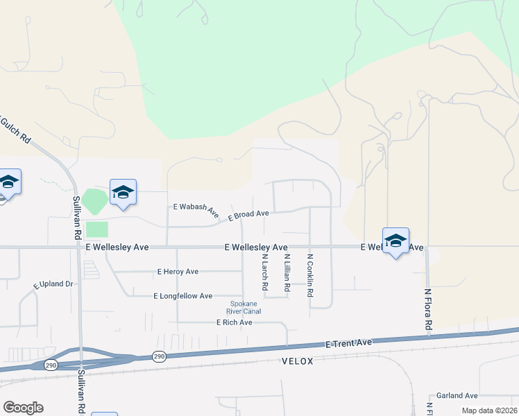 map of restaurants, bars, coffee shops, grocery stores, and more near 4821 North Larch Court in Spokane Valley