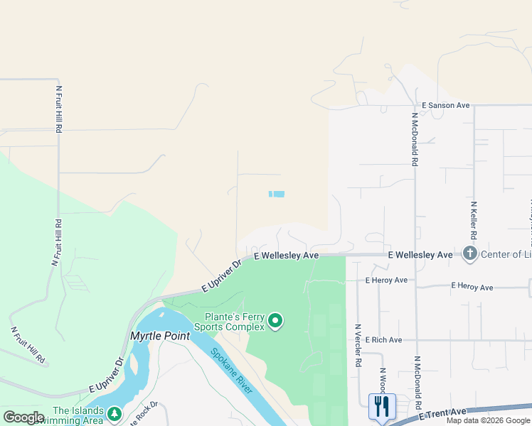 map of restaurants, bars, coffee shops, grocery stores, and more near 12411 East Wellesley Avenue in Spokane Valley