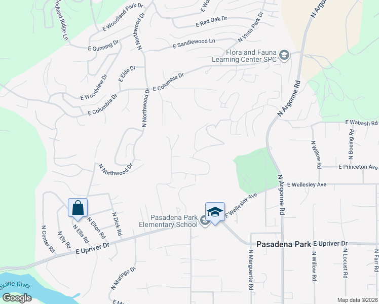 map of restaurants, bars, coffee shops, grocery stores, and more near 8506 East Hazelwood Lane in Spokane