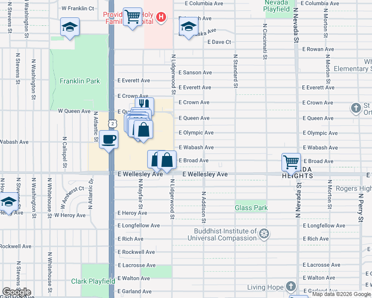 map of restaurants, bars, coffee shops, grocery stores, and more near 316 East Broad Avenue in Spokane