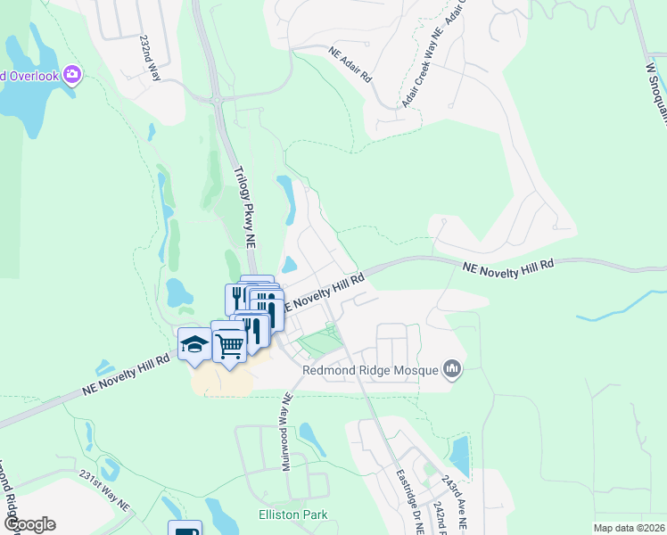 map of restaurants, bars, coffee shops, grocery stores, and more near 11608 239th Avenue Northeast in Redmond