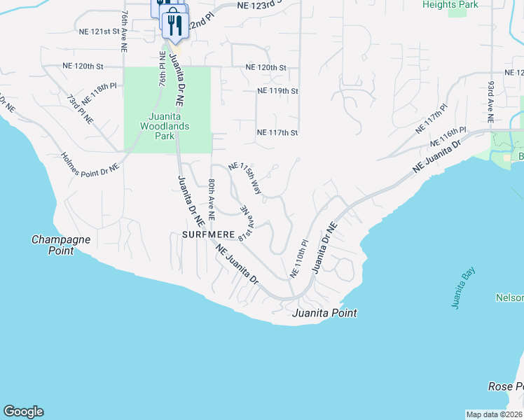 map of restaurants, bars, coffee shops, grocery stores, and more near 8109 Northeast 113th Street in Kirkland