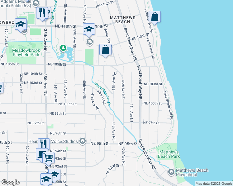map of restaurants, bars, coffee shops, grocery stores, and more near 10009 44th Avenue Northeast in Seattle