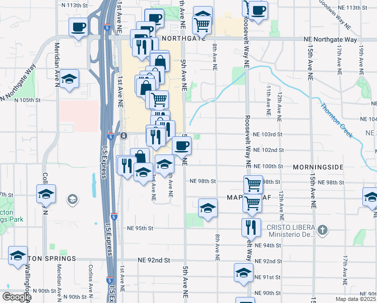 map of restaurants, bars, coffee shops, grocery stores, and more near 450 Northeast 100th Street in Seattle