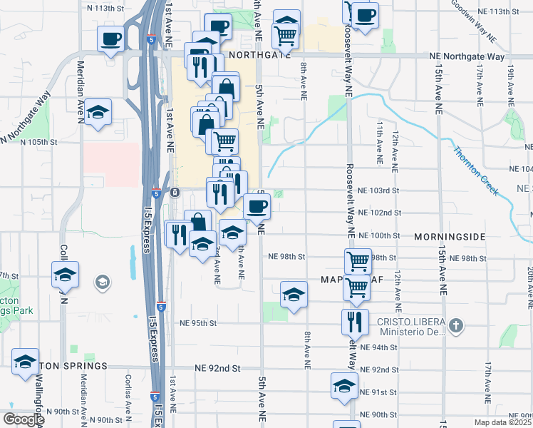 map of restaurants, bars, coffee shops, grocery stores, and more near 450 Northeast 100th Street in Seattle