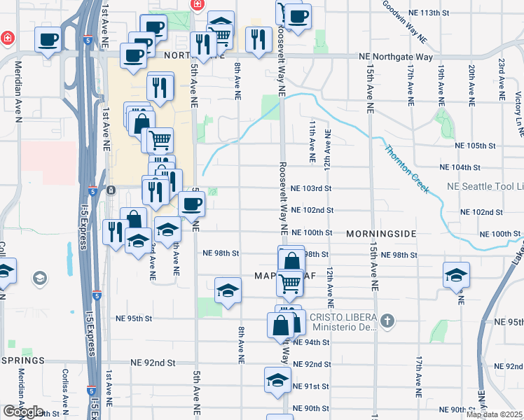 map of restaurants, bars, coffee shops, grocery stores, and more near 834 Northeast 100th Street in Seattle