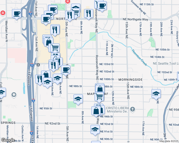 map of restaurants, bars, coffee shops, grocery stores, and more near 834 Northeast 100th Street in Seattle