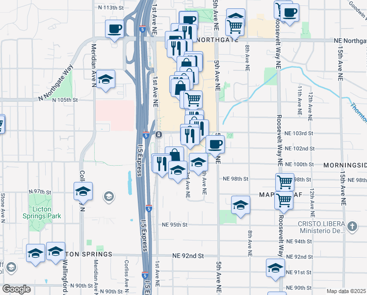 map of restaurants, bars, coffee shops, grocery stores, and more near 151 Northeast 103rd Street in Seattle