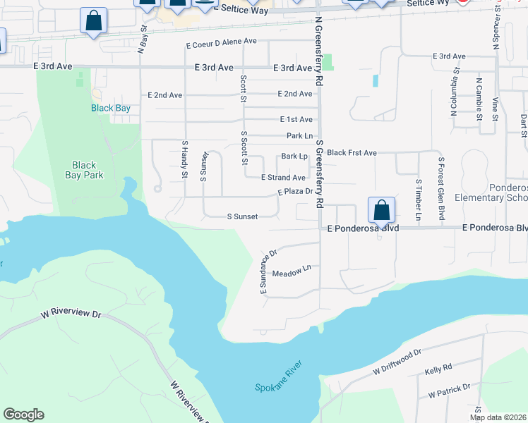 map of restaurants, bars, coffee shops, grocery stores, and more near 1623 East Plaza Drive in Post Falls