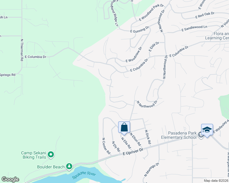 map of restaurants, bars, coffee shops, grocery stores, and more near 5106 North Emerald Lane in Spokane