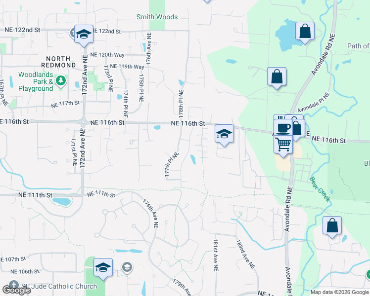 map of restaurants, bars, coffee shops, grocery stores, and more near 11568 178th Place Northeast in Redmond