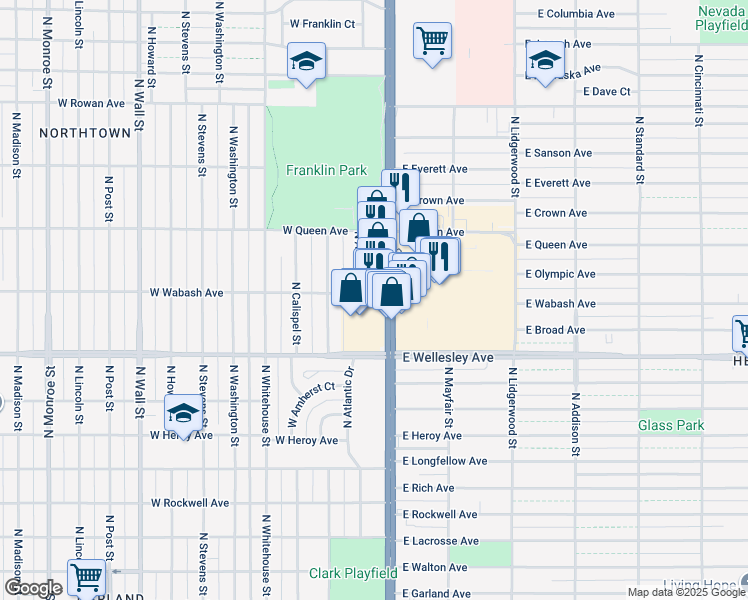 map of restaurants, bars, coffee shops, grocery stores, and more near 4805 North Division Street in Spokane
