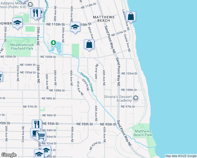 map of restaurants, bars, coffee shops, grocery stores, and more near 10327 44th Avenue Northeast in Seattle