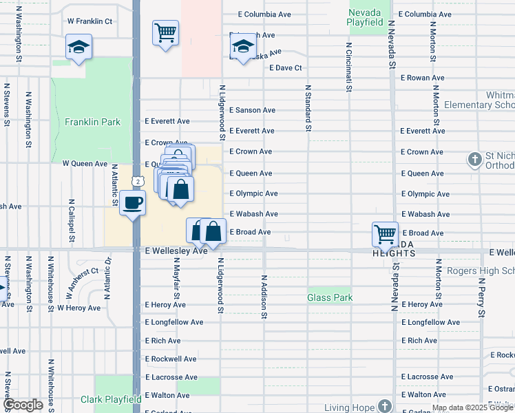map of restaurants, bars, coffee shops, grocery stores, and more near 426 East Olympic Avenue in Spokane
