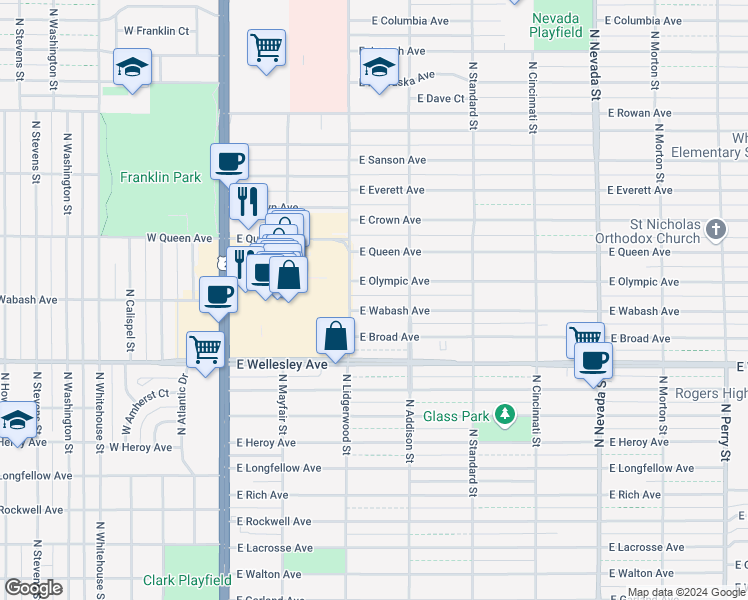 map of restaurants, bars, coffee shops, grocery stores, and more near 318 East Olympic Avenue in Spokane