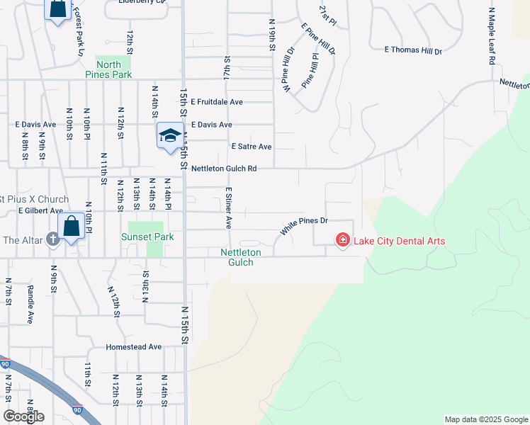 map of restaurants, bars, coffee shops, grocery stores, and more near 1721 East Gilbert Avenue in Coeur d'Alene