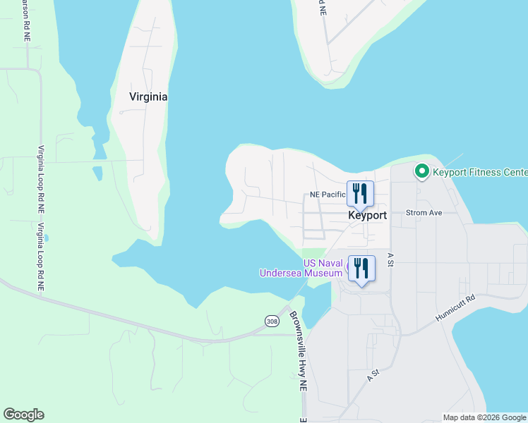 map of restaurants, bars, coffee shops, grocery stores, and more near 1313 Northeast Peterson Road in Keyport