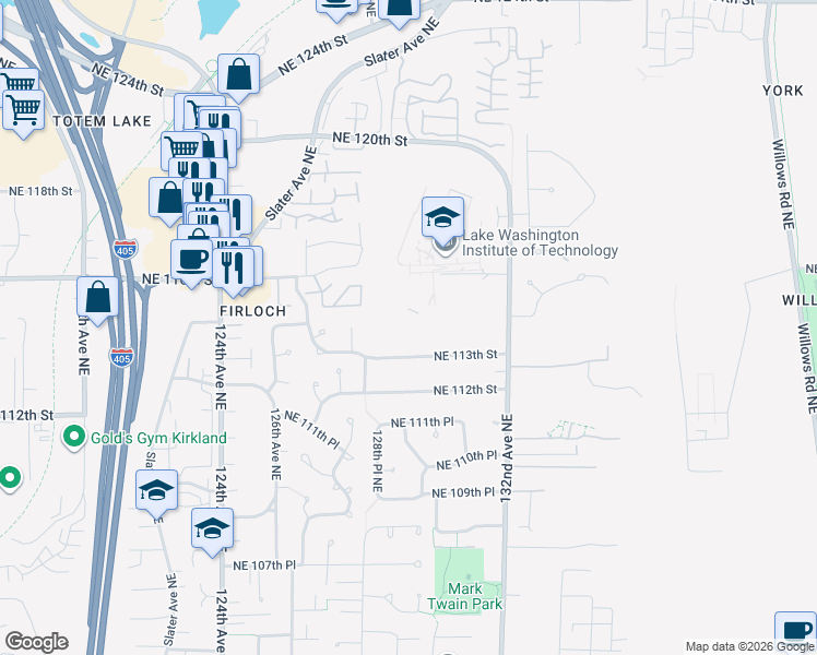 map of restaurants, bars, coffee shops, grocery stores, and more near 11605 132nd Avenue Northeast in Kirkland