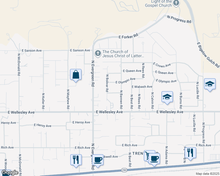 map of restaurants, bars, coffee shops, grocery stores, and more near 14104 East Olympic Avenue in Spokane Valley