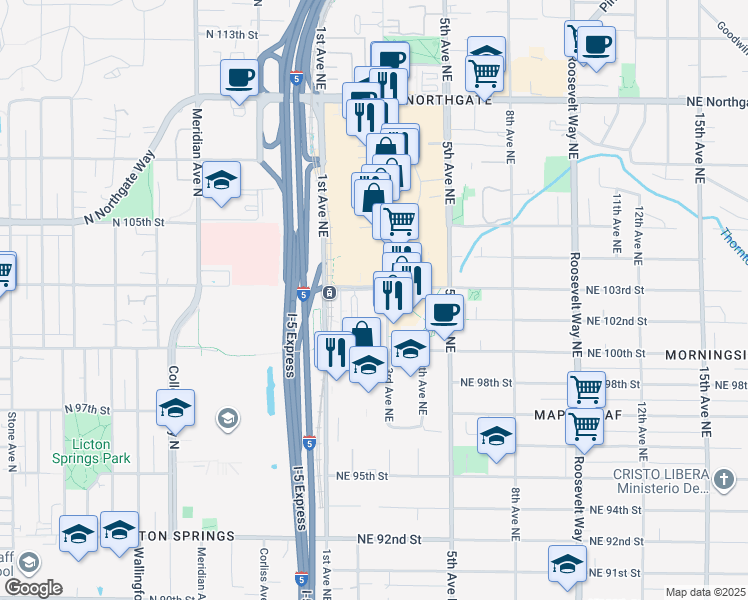 map of restaurants, bars, coffee shops, grocery stores, and more near in Seattle
