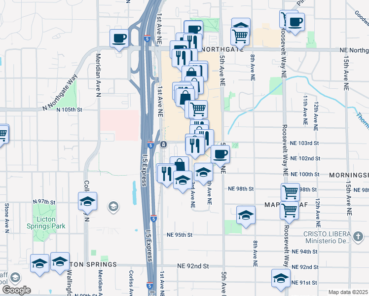 map of restaurants, bars, coffee shops, grocery stores, and more near in Seattle